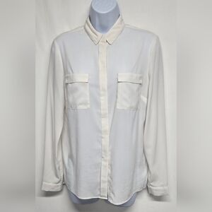 Joan Vass XS White Collared Long Sleeve Hidden Button Down Top Shirt Office